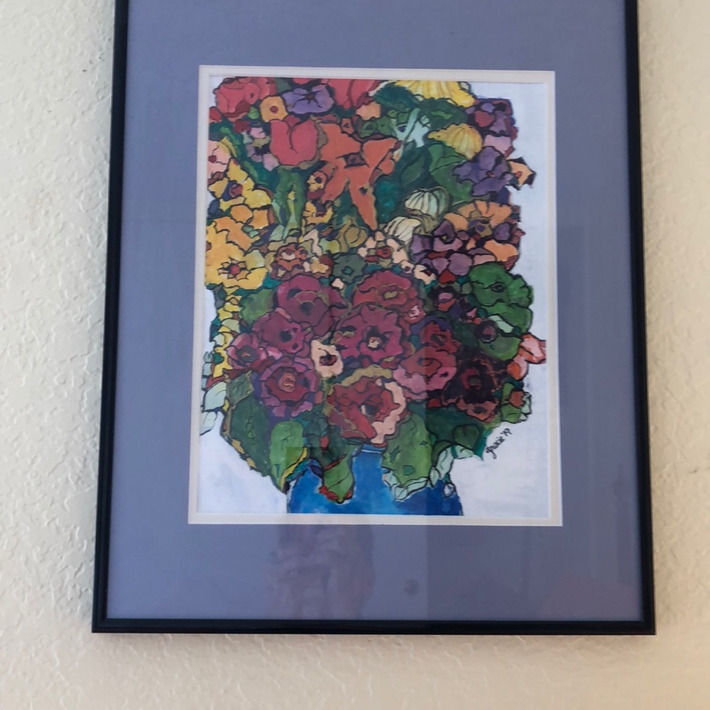 Framed artwork by seller/ floral bouquet